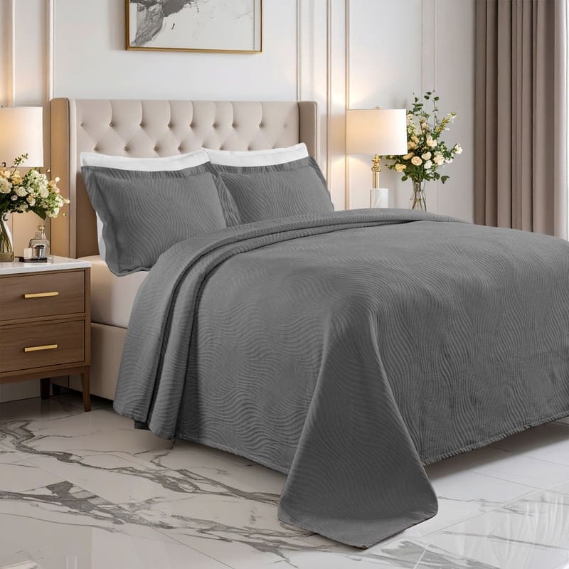Superior Cascade Cotton Decorative Bedspread Set - Grey - Full