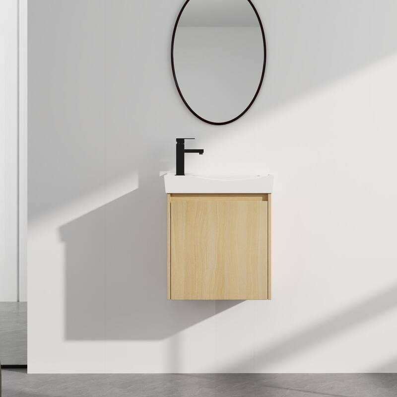ARTCHIRLY 16/20/24/30/36 Inch Bathroom Vanity With Sink, Floating Bathroom Vanity With Soft Close Door - 19.7''W - Beige-Ceramic Sink