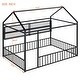 preview thumbnail 9 of 70, Metal House Bed with Metal Grid and Storage Shelves, Twin/Full Size Floor Montessori Bed with Roof Frame and Fence Guardrails