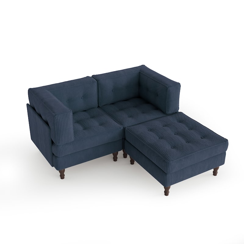 Corduroy Upholstered Modular Corner Sectional Sofa with Reversible Ottoman