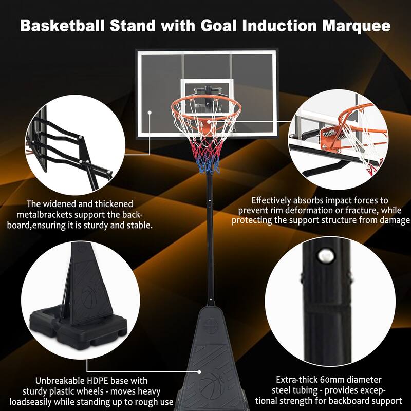 Portable Basketball Hoop,Adjustable Height 8.04ft to 10.01ft,44 inch Backboard with Rebound System,w/Rebound Board & Wheels
