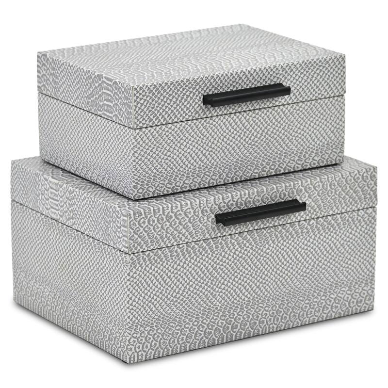 Anouk Set of 2 Rectangular Decorative Storage Boxes - Gray Faux Snakeskin - N/A