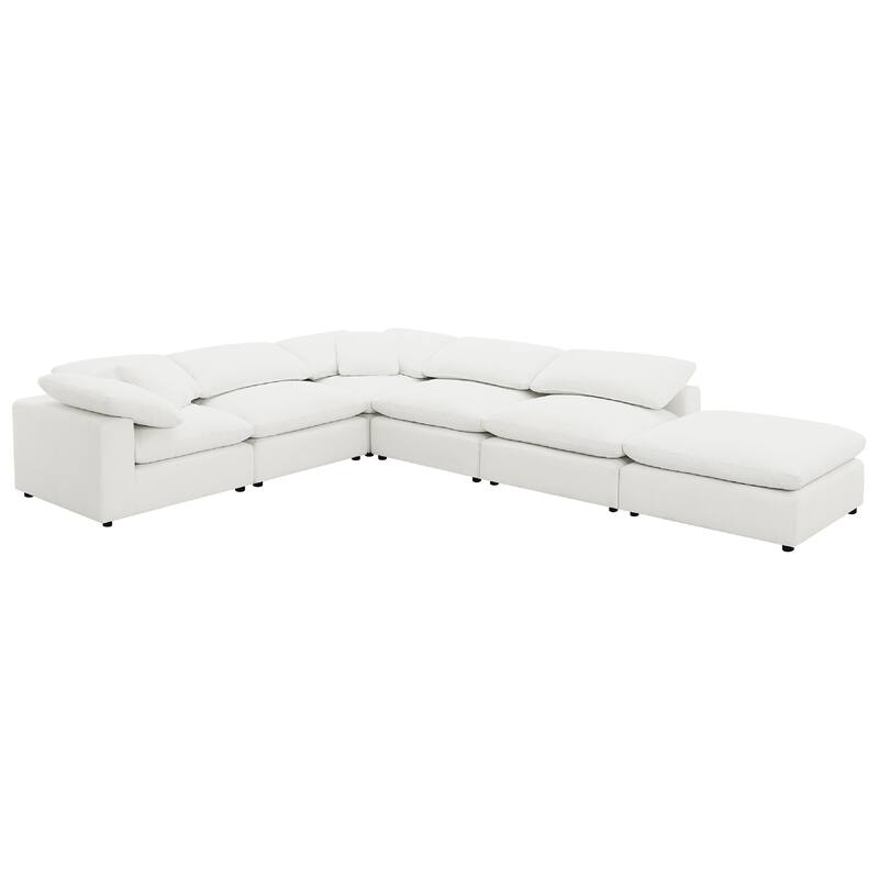 Allias 6pc Modular Sectional Sofa, Ivory White Boucle, 2 Pillows