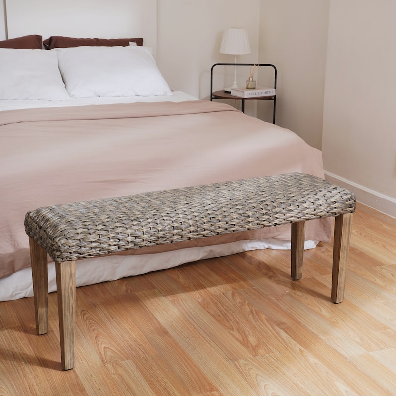 Naples Outdoor Patio Bench Water Resistant Wicker & Solid Wood