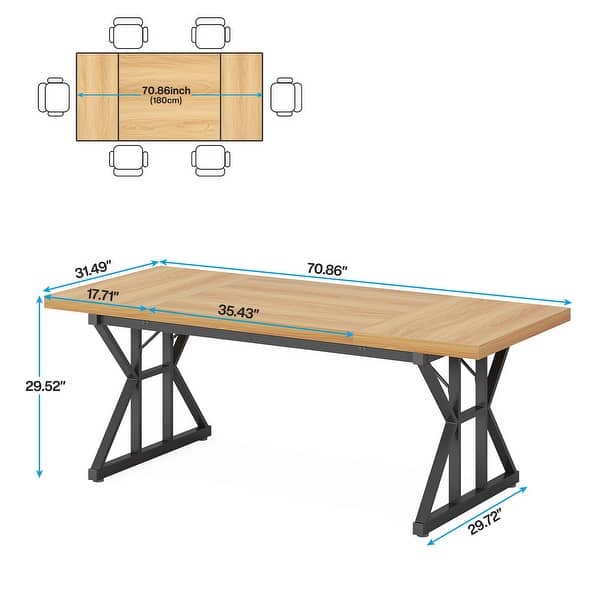 dimension image slide 4 of 9, Farmhouse Dining Table for 6 People, 70.8-Inch Rectangular Wood Kitchen Table