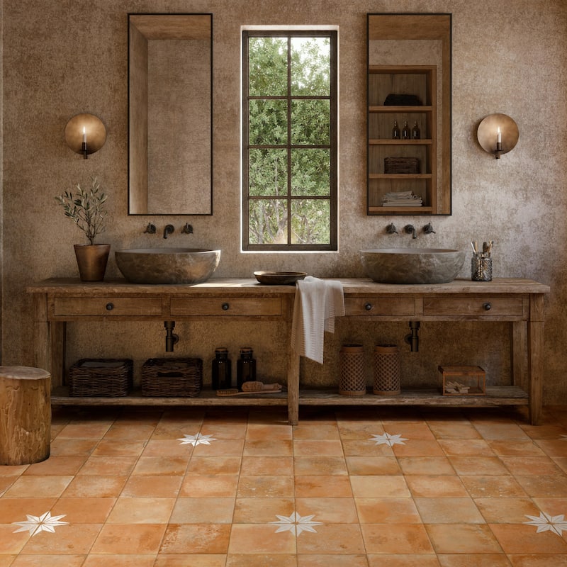 Merola Tile Kings Nonna with White Corner Star 17-7/8" x 17-7/8" Porcelain Floor and Wall Tile - Case (5 Tiles)