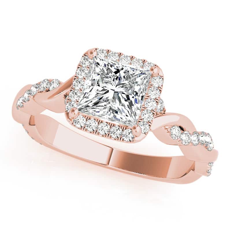 Auriya 14k Rose Gold Lab Grown Princess Diamond Halo Engagement Ring 0.50 to 5.00 ct. tw. (F-G VS) - 1.00 ct. center - 4.5