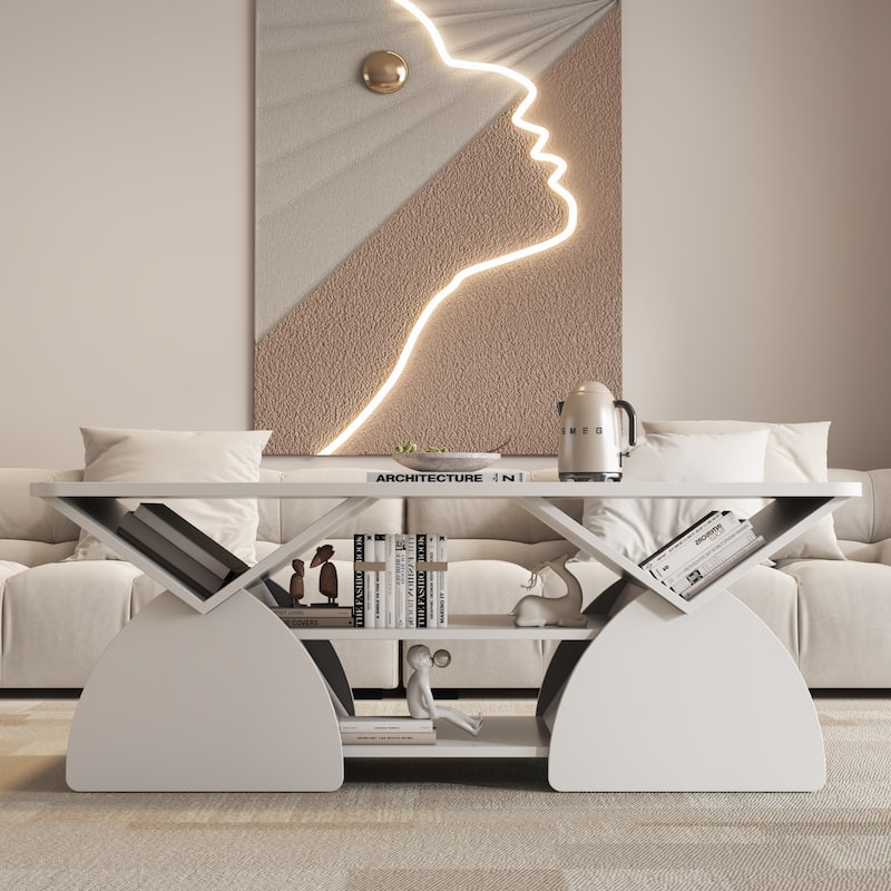 GDFStudio - Quill Wood Geometric Coffee Table with 6 Independant Storage Areas