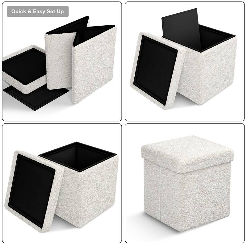 Sorbus Teddy Storage Ottoman Square Soft Sherpa Plush Tufted Footstool