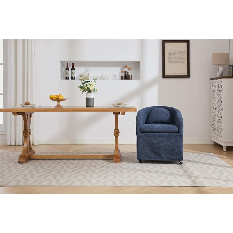 Set of 1,Chenille Fabric Dining Armchair With Back Cushion and Universal Wheels