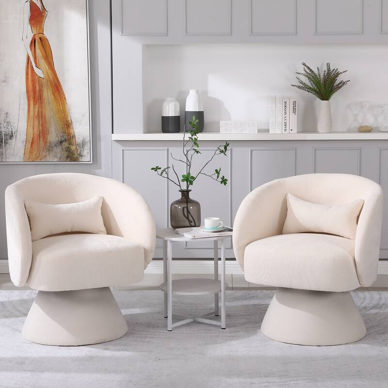 Upholstered Swivel Armchair (Set of 2) - Beige