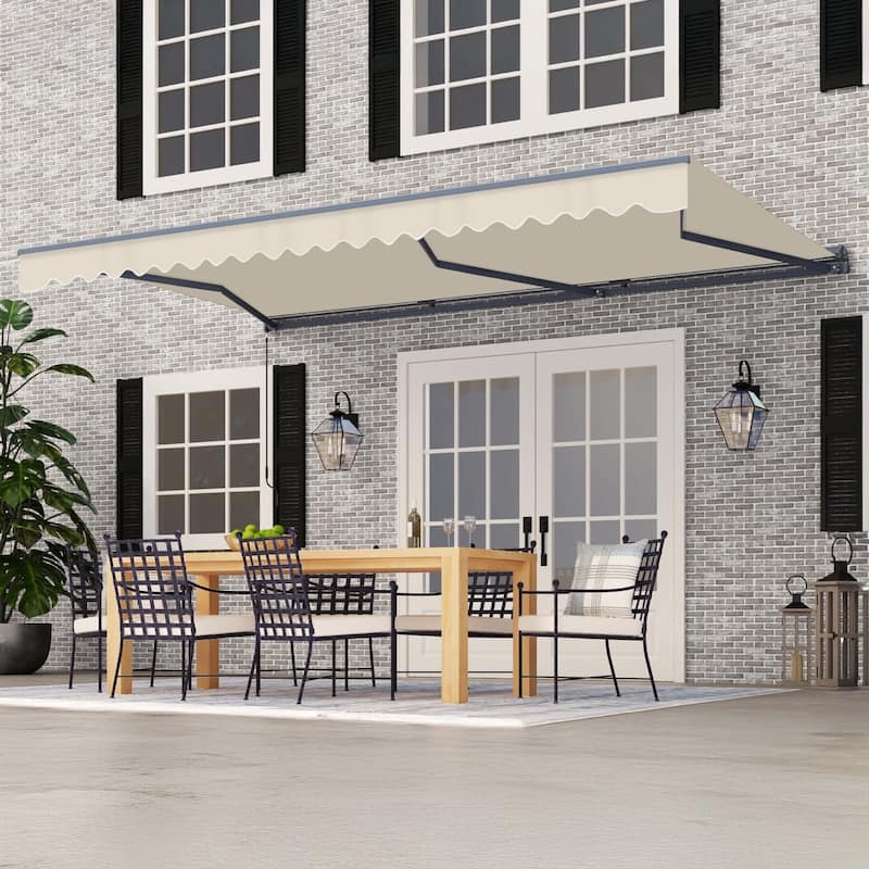 ALEKO Moroccan Semi-Cassette Motorized Patio Awning - Ivory Cream - 12 x 10 Feet - 12 x 10 feet
