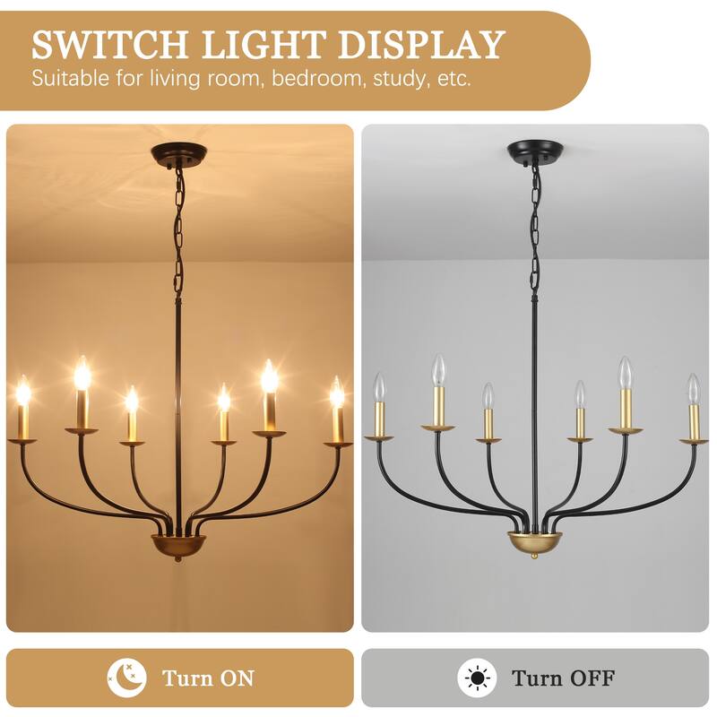 6-Light Farmhouse Candle Chandelier Modern Hanging Lamp for Living Room Kitchen Hallway Entryway - N/A
