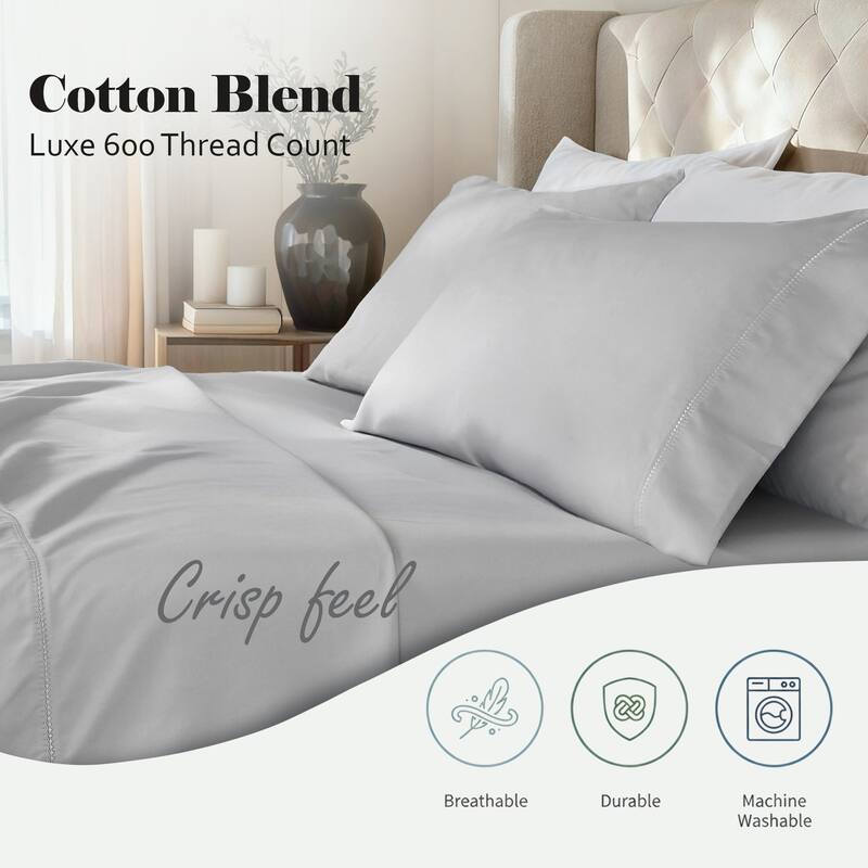 Superior Pandora Cotton Blend Embroidered 600 Thread Count Pillowcases, Set of 2
