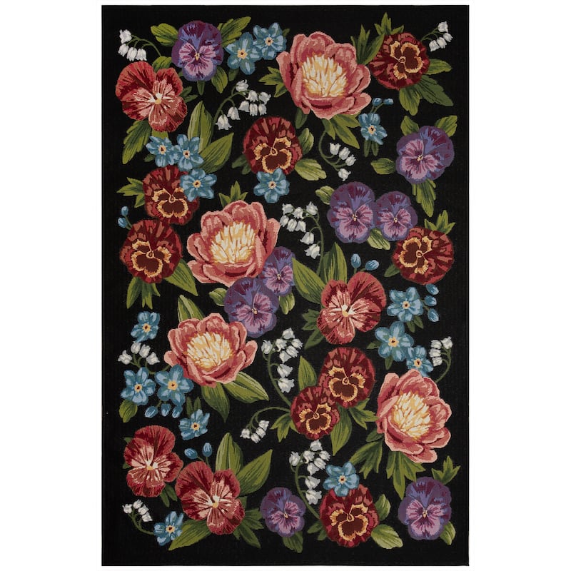 Liora Manne Marina Secret Garden Indoor/Outdoor Area Rug - Black - 1'11" x 7'6"