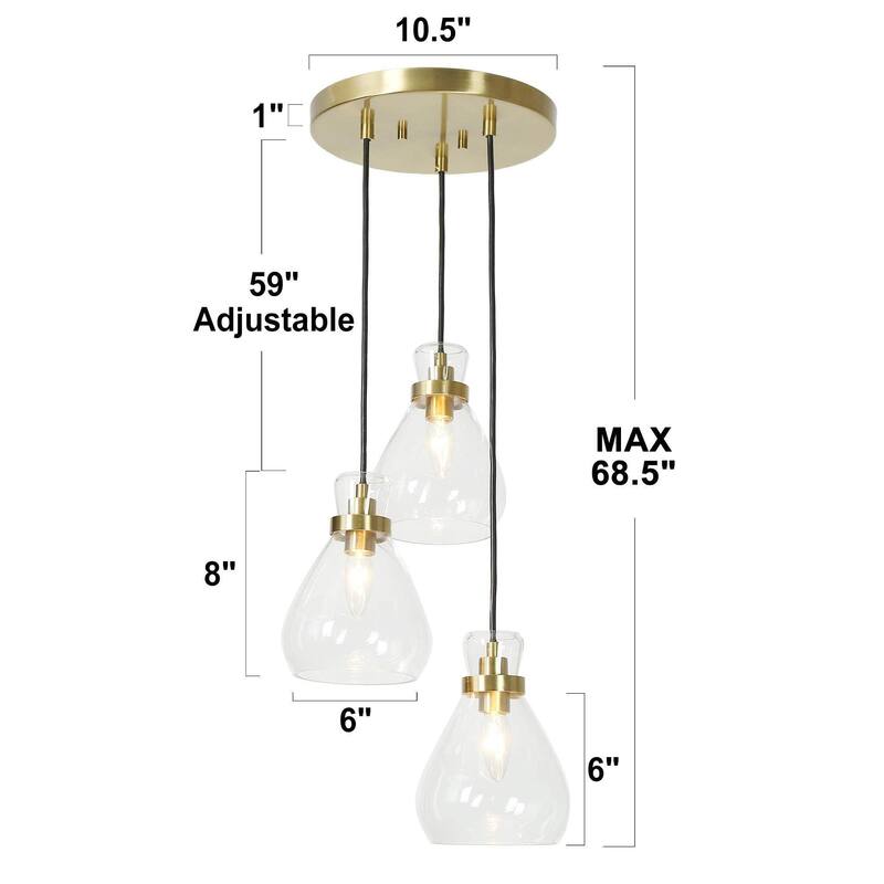 Modern Contemporary Gold Flush Mount Ceiling Light 3-light Cluster Pendant Long Drop Stairwell - Polished Brass - D16" x H68.5''