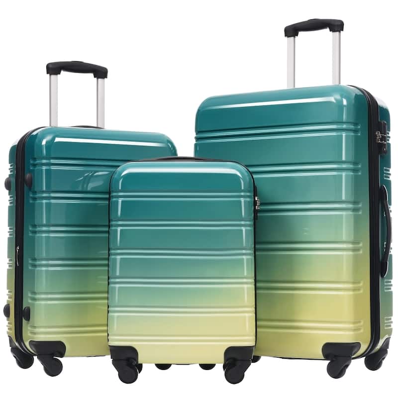 Hardshell Luggage Sets 3 Piece Gradient Color Expandable Suitcase with Spinner Wheels and TSA Lock Lightweight 20" 24" 28" - Green + Yellow