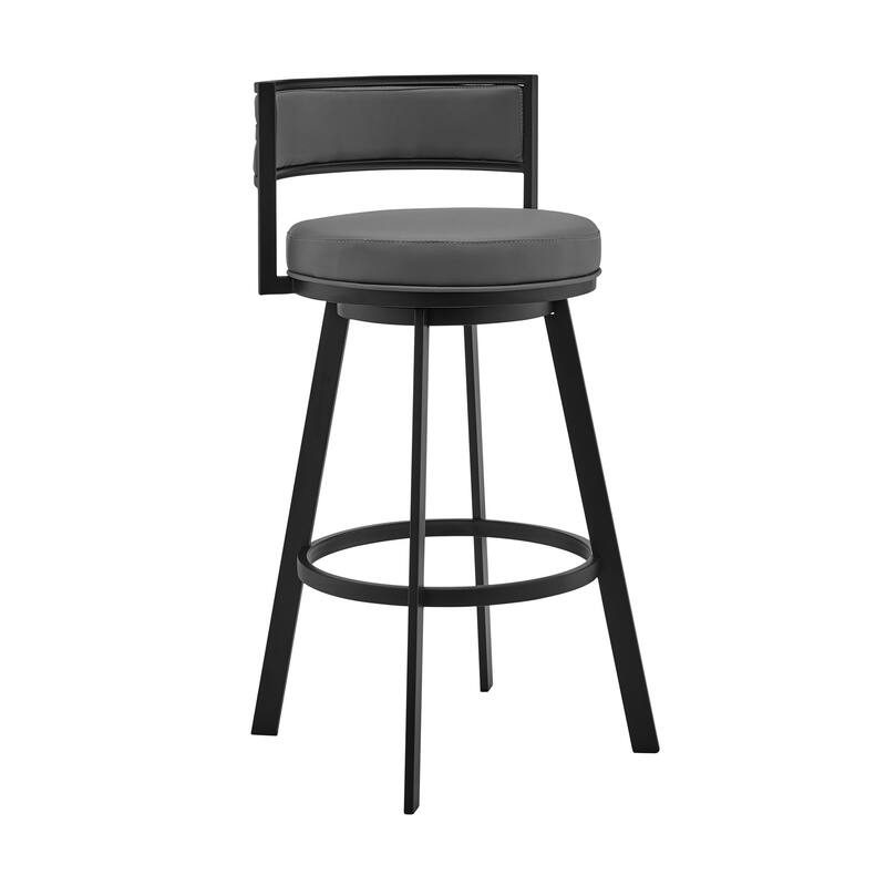 Modern Grey Faux Leather Seat Swivel Counter Height Bar Stool with Arms Low Back and Footrest - 34" H x 20" W x 20" D