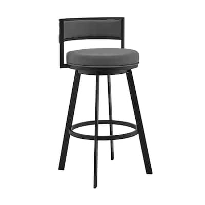 Modern Grey Faux Leather Seat Swivel Counter Height Bar Stool with Arms Low Back and Footrest - 34" H x 20" W x 20" D