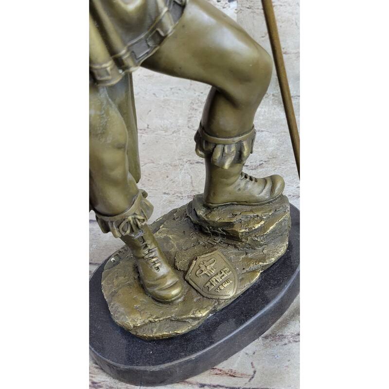Hand Crafted Roman Warrior W/ Sword And Spear Bronze Marble Sculpture Statue