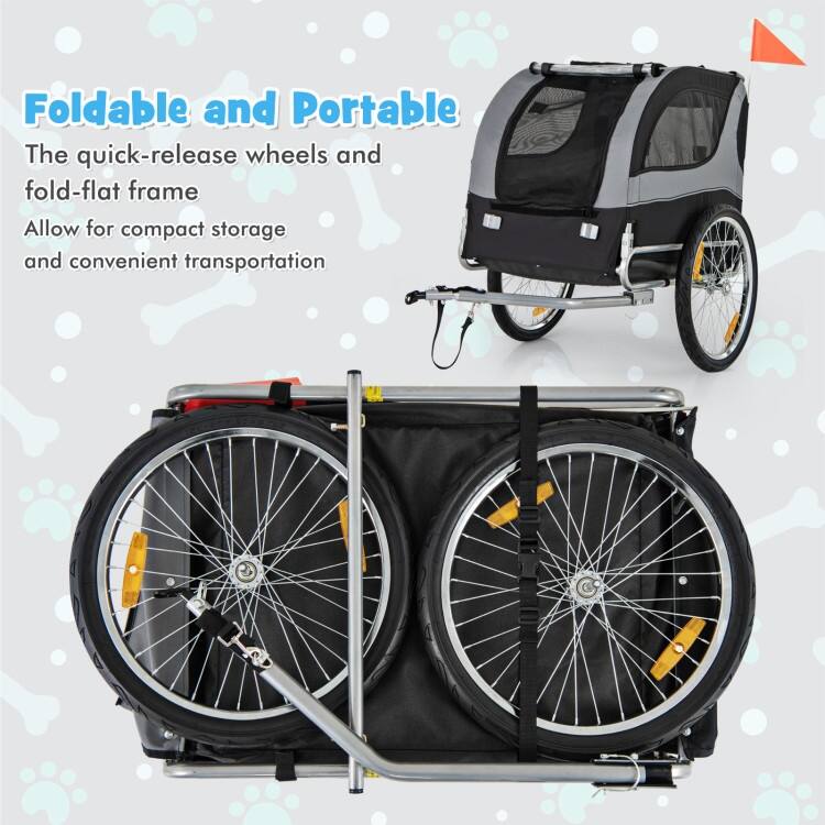 Dog Bike Trailer Foldable Pet Cart with 3 Entrances for Travel
