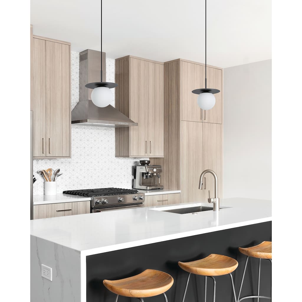 Arenales - 1-Light Mini Pendant - Structured Black FInish - White Opal Glass Shade