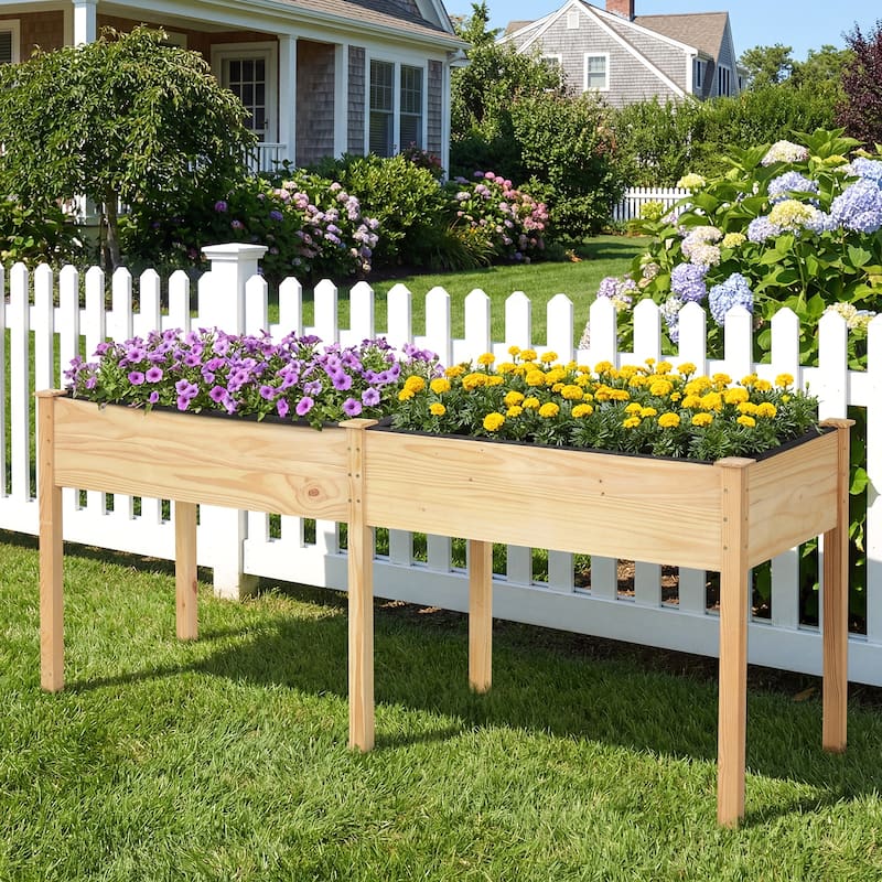 Costway Raised Garden Bed Elevated Fir Wood Planter Box with 2 Large - See  Details - Overstock - 42665103