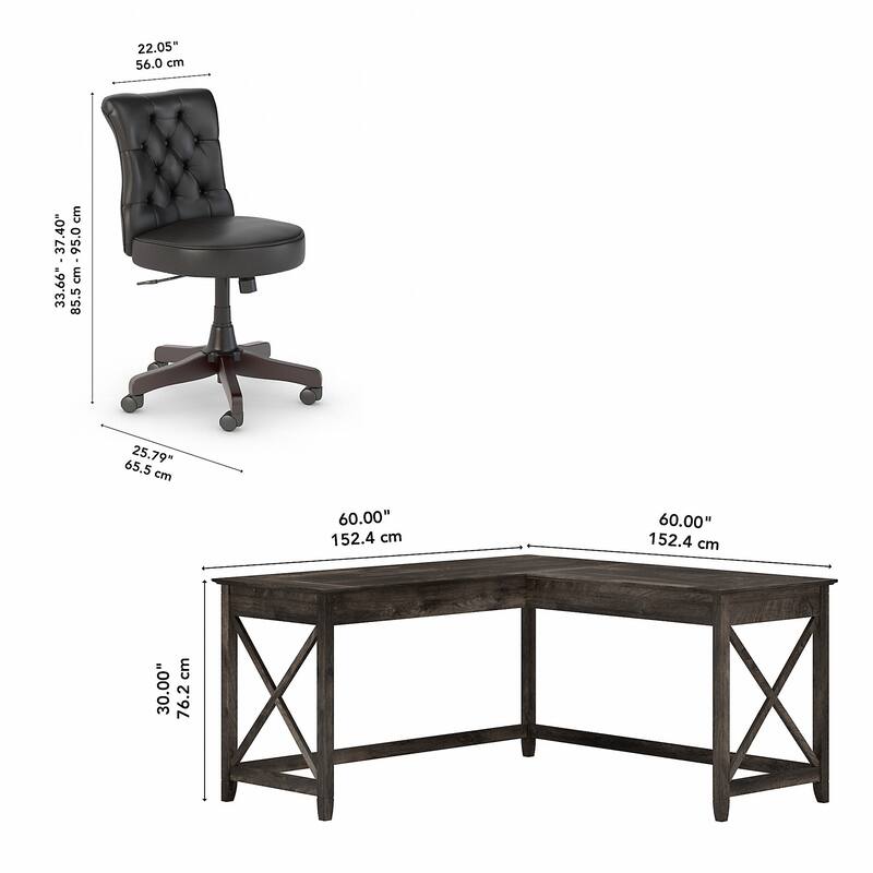 Key West 60W L-Desk with Tufted Office Chair by Bush Furniture