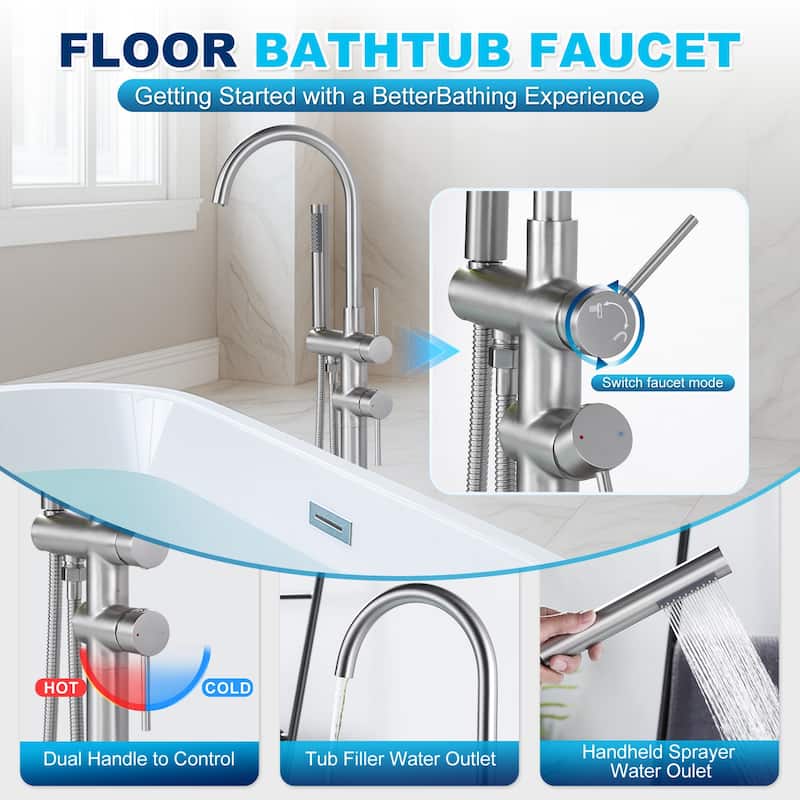 WOWOW Double Handle Freestanding Tub Faucet with Handheld Shower