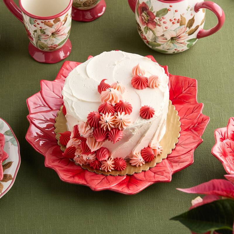 Certifed International Winter Blooms 3-D Poinsettia Platter 13" - 13 L x 13 W x 1.125 H