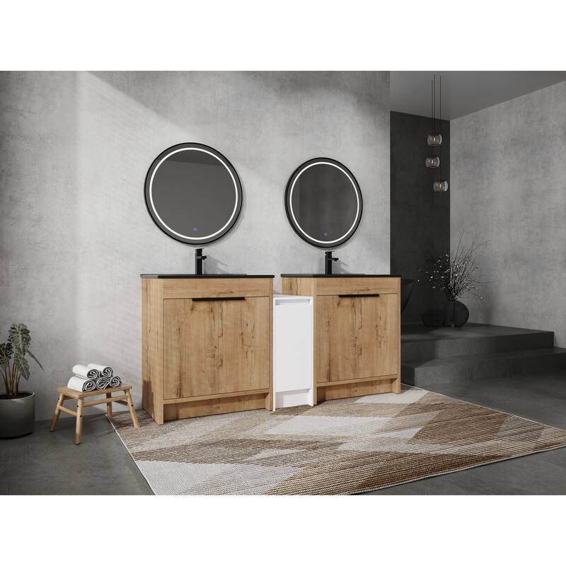 72" Freestanding Bathroom Vanity Set with Adjustable Storage Cabinets, Black Ceramic Sink
