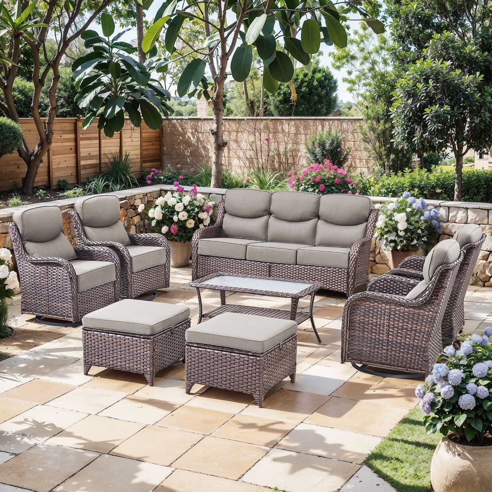 Outdoor Patio Sofa Swivel Chair with 6-Inch Thick Cushions Set