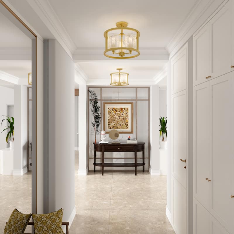Modern Transitional 3-light Gold Semi-flush Chandelier with Art Glass - 15