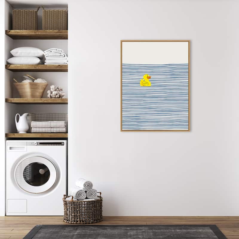 Yellow Duck Afloat by Little Dean Framed Canvas Wall Art
