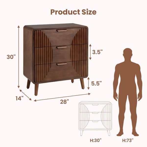 dimension image slide 2 of 6, COSIEST Modern Brown Nightstand with Drawers