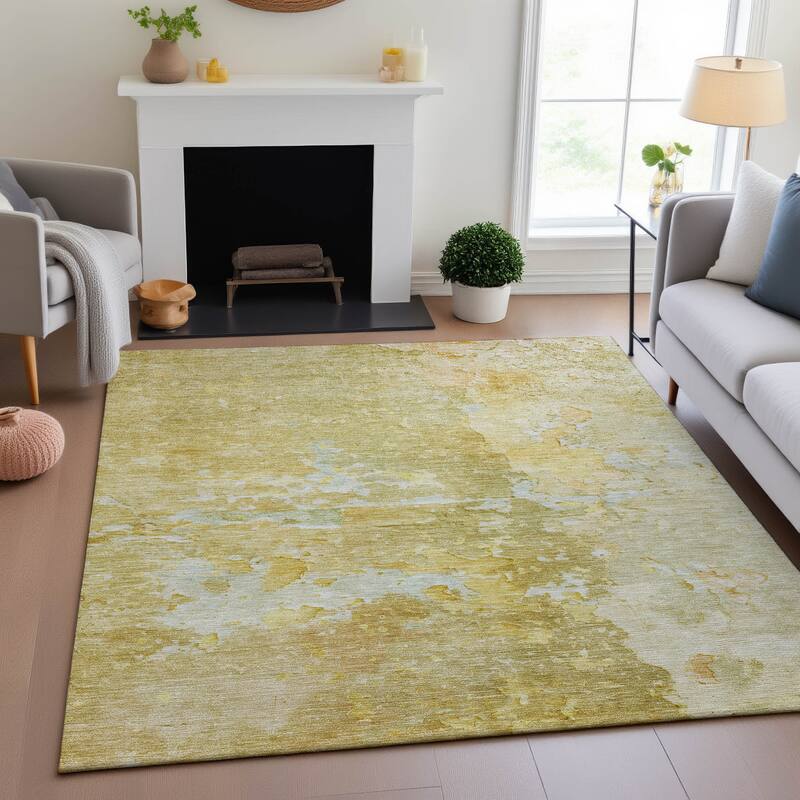 Premium Washable Super Soft Abstract Watercolor Mayfield Rug - Gold - 5' x 7'6"