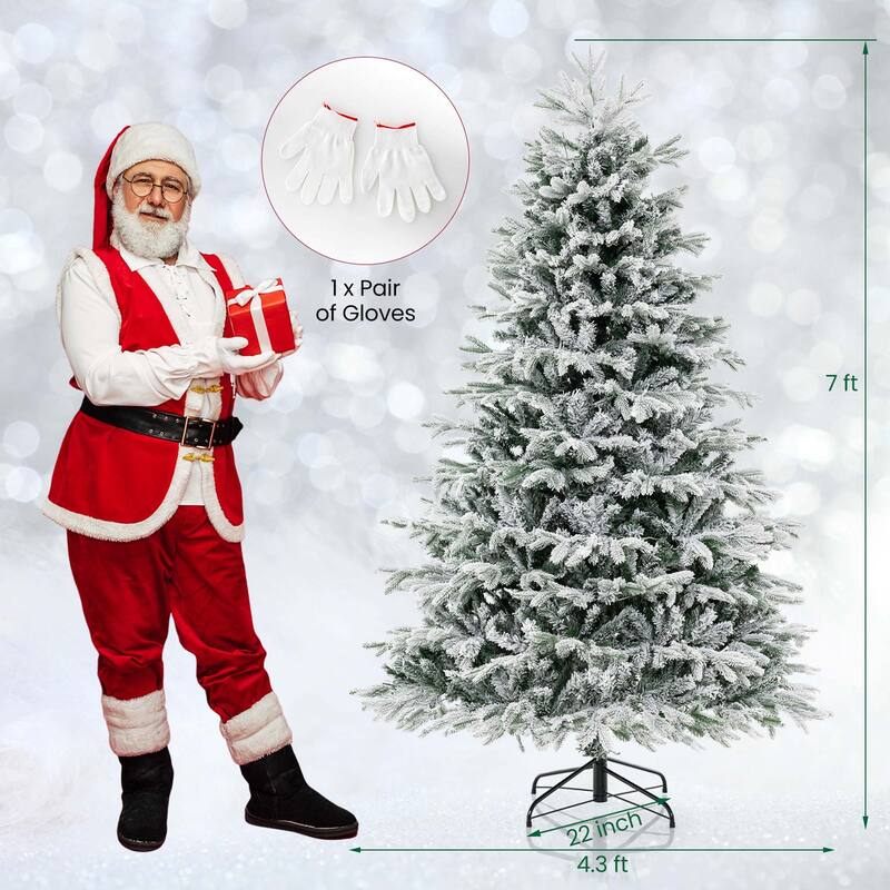 Costway 4.5 FT/6FT/7FT Pre-Lit Christmas Tree Snow Flocked Hinged Xmas