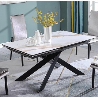 Somette Extendable Marbleized Ceramic Top Table w/ Crisscross Steel Base