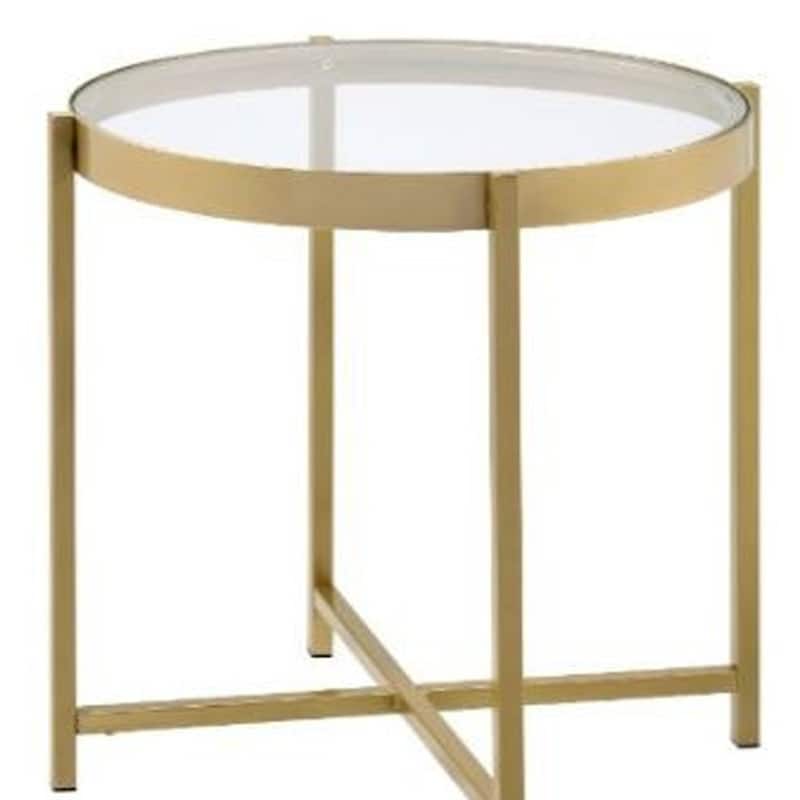 HomeRoots 24" Gold And Clear Glass And Metal Round End Table - 24' X '24' X '24