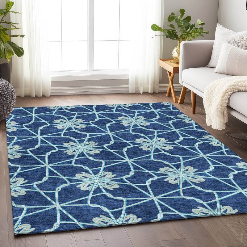 Premium Washable Super Soft Contemporary Tangle Mayfield Rug - Navy - 3' x 5'