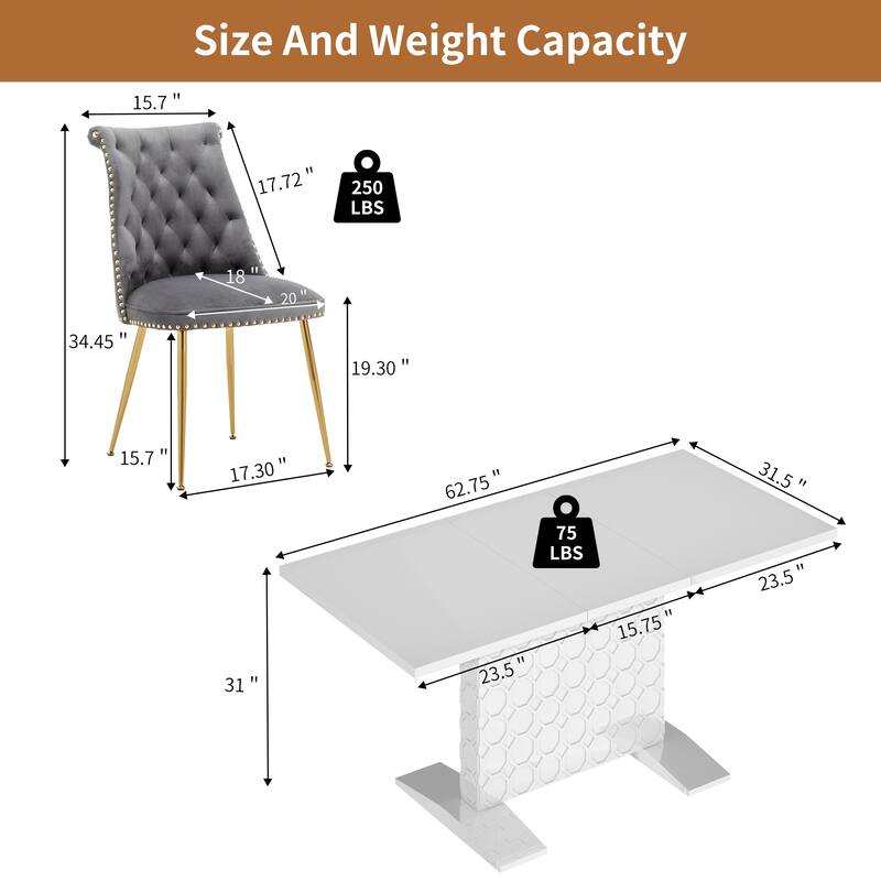 7-Piece Clihome High-gloss Extendable Table Velvet Chair Dining Set