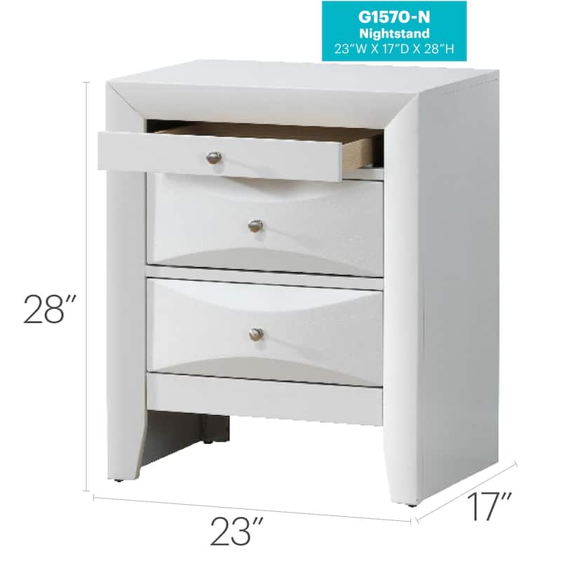 White Nightstand 28x23x17 with Three Spacious Drawers, Modern Bedside Table for Bedroom Storage and Stylish Organization