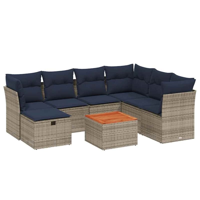 vidaXL Patio Sofa Set with Cushions Outdoor Furniture 8 Piece Poly Rattan - 24.4" x 24.4" x 27.2"
