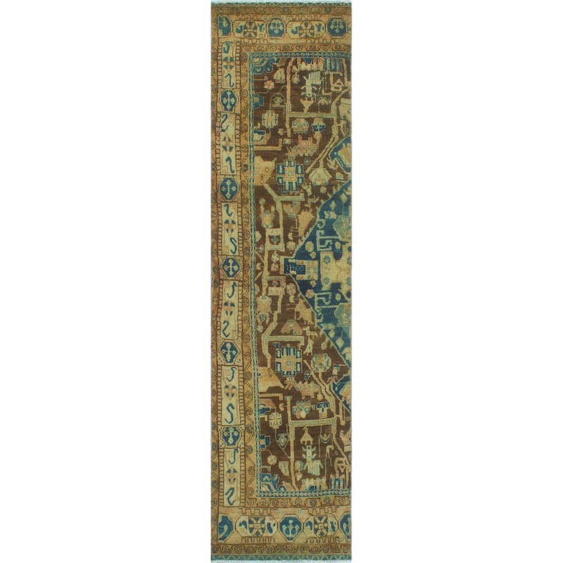 Vintage Distressed Cathrine Brown/Blue Runner - 2'4" x 9'10"
