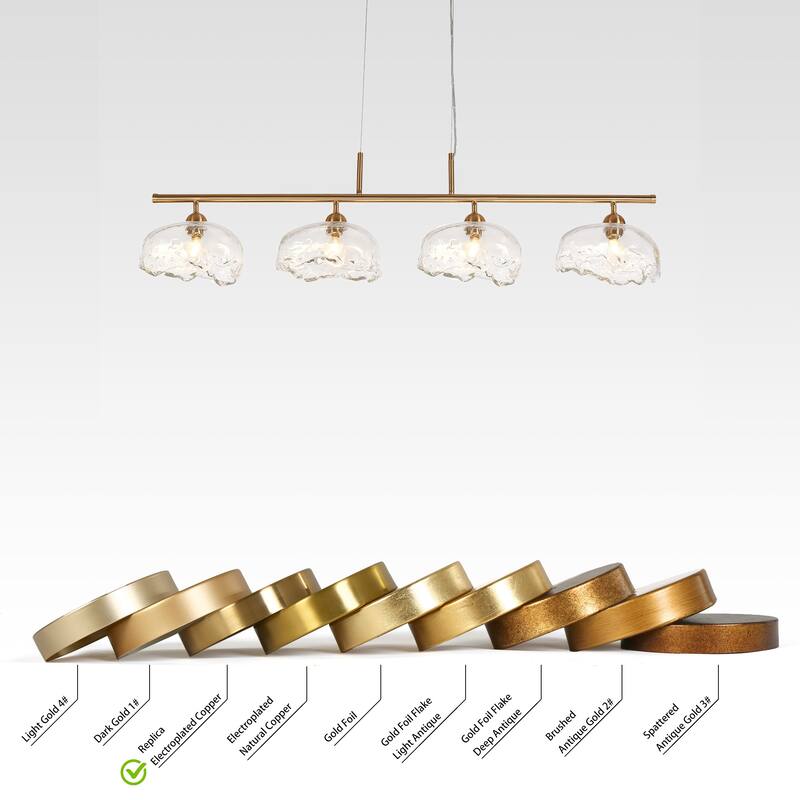 Modern 4-Light Gold Chandeliers 44 IN Linear Textured Glass Island Lights for Dining Room - W44.5" x H68.2" Max