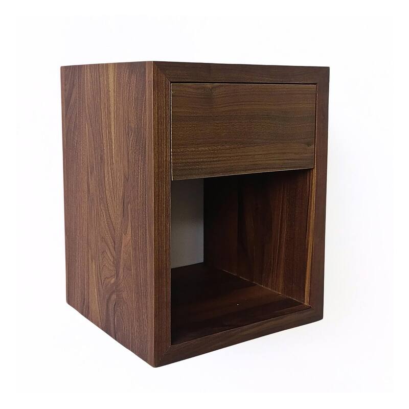 American Walnut Hardwood Floating Nightstand Scandinavian Design Bedside Table - One Sof-Close Drawer