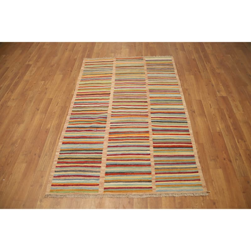 Hand Woven Oriental 100% Wool Carpet Southwestern Modern Multi-Colored Kilim Area Rug - 4' 10'' X 3' 3''