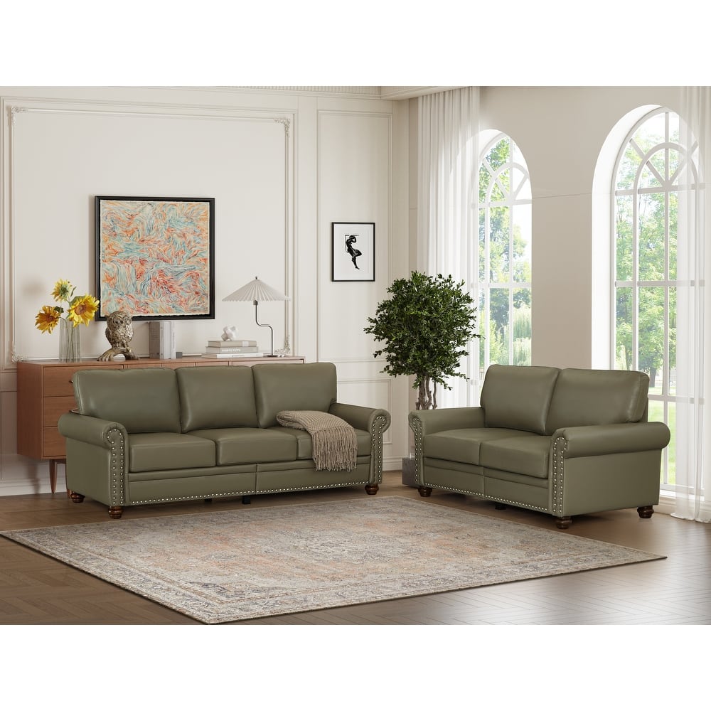 PU Leather Loveseat Sofa & Settee Set with Storage, 2pc