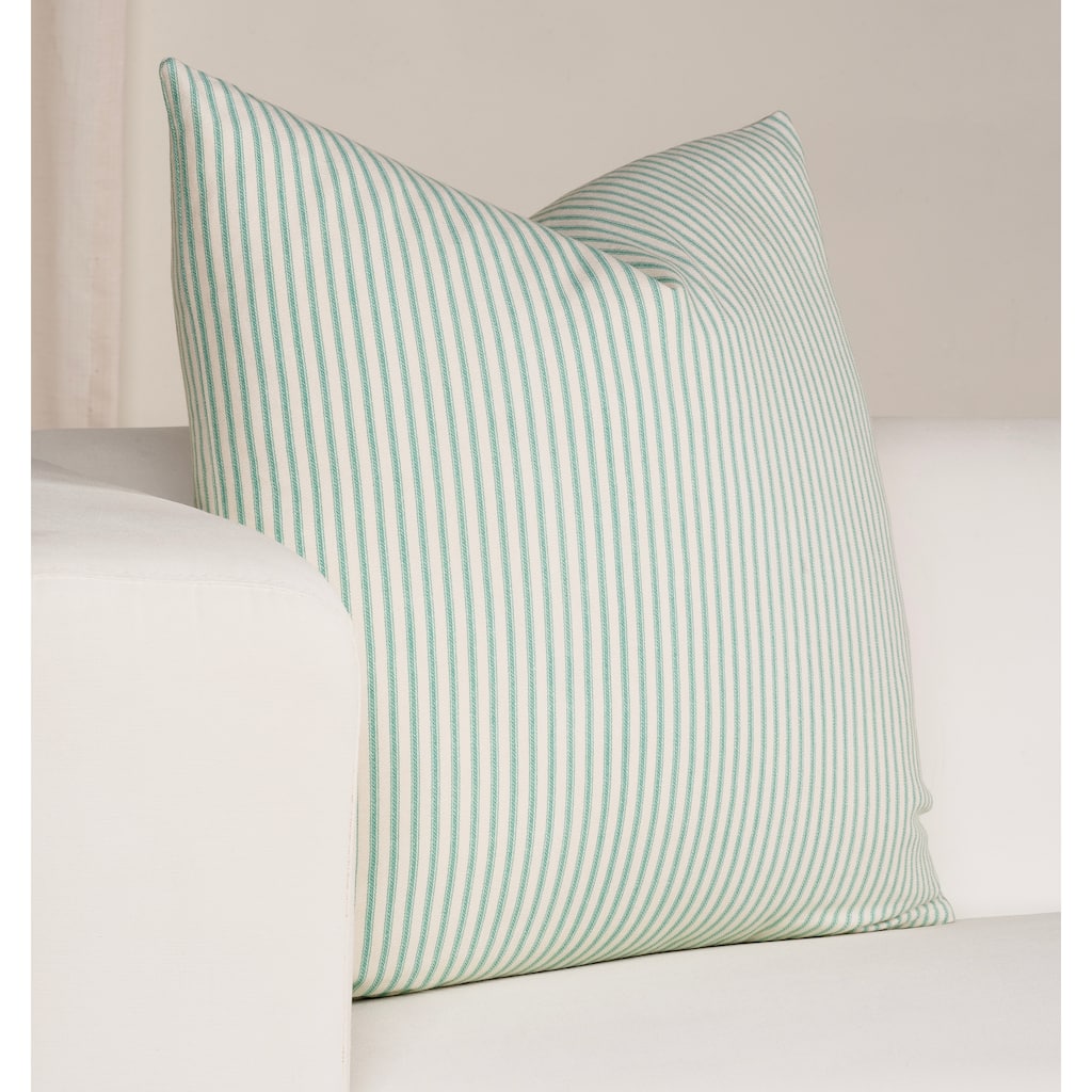 Magnolia Ticking Stripe Aqua Washed Cotton Accent Pillow