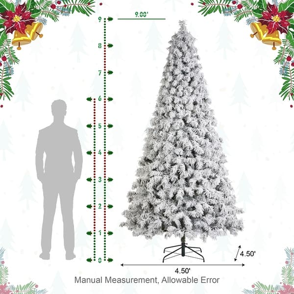 dimension image slide 2 of 7, Glitzhome 6FT/7.5FT/9FT/11FT Snow Flocked Pre-lit Artificial Fir Christmas Trees
